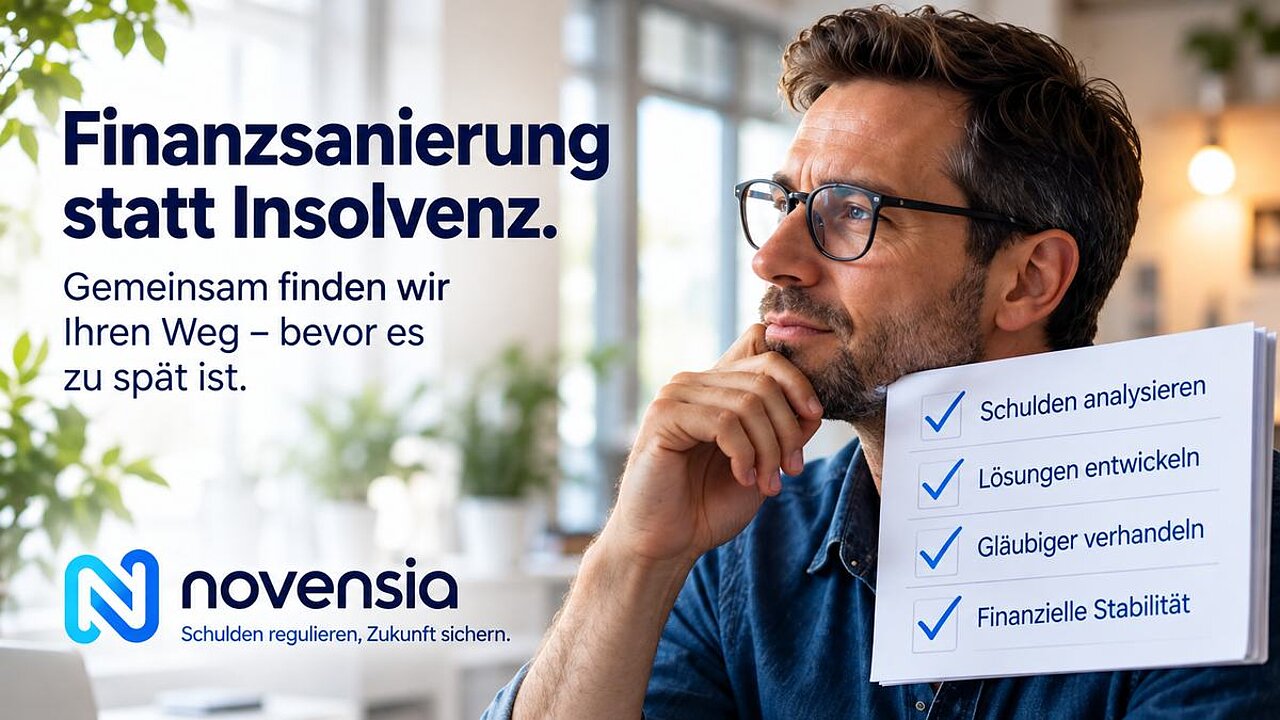 Novensia Erfahrungen Österreich: Finanzsanierung statt Insolvenz – Mann prüft Checkliste
